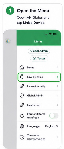 Apple Health connection screen in AH Global